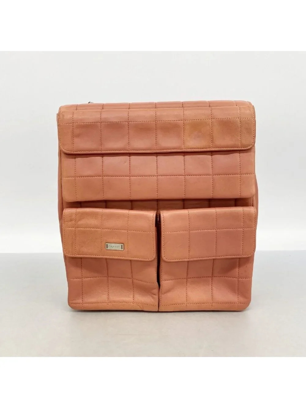 Chanel Shoulder Bag Choco Bar Lambskin Coral Pink Silver